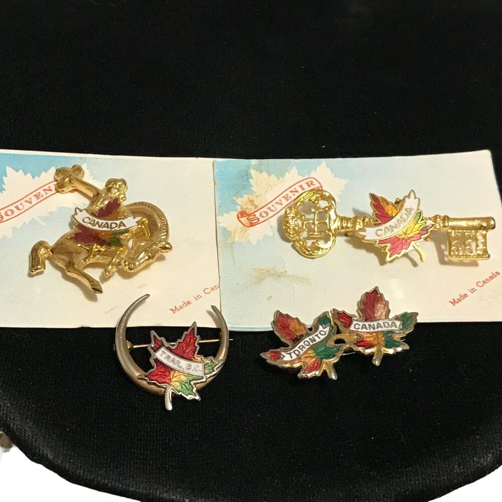 Vintage Canada Enamel Maple Leaf Brooch Pin Lot Some NOS Souvenir